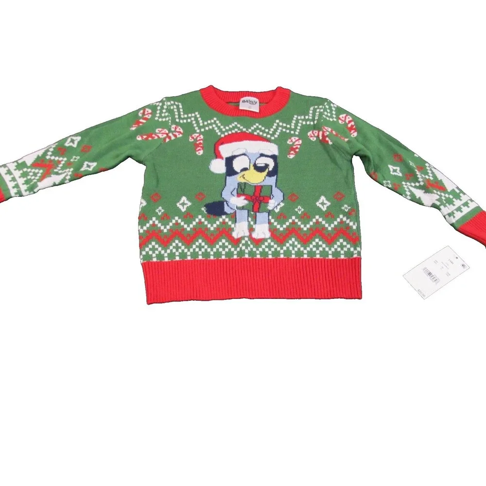 Bluey Toddler Christmas Sweater 18M NWT Green Red Holiday Candy Cane Knit